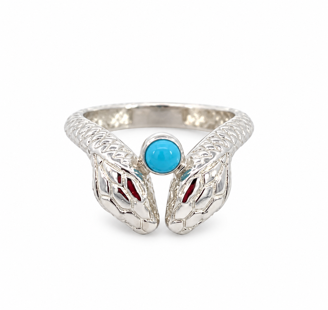 Sleeping Beauty Turquoise Double Snake Ring