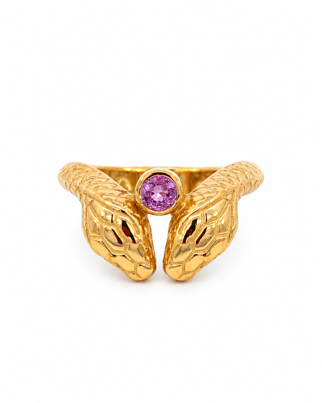 Pink Sapphire Brass Double Snake Ring