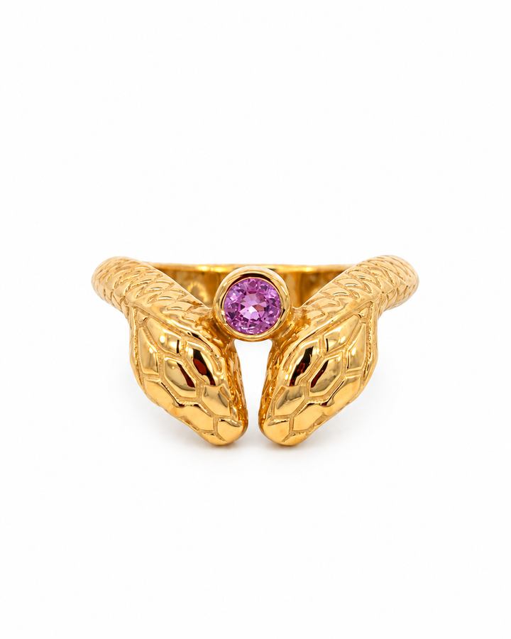Pink Sapphire Brass Double Snake Ring