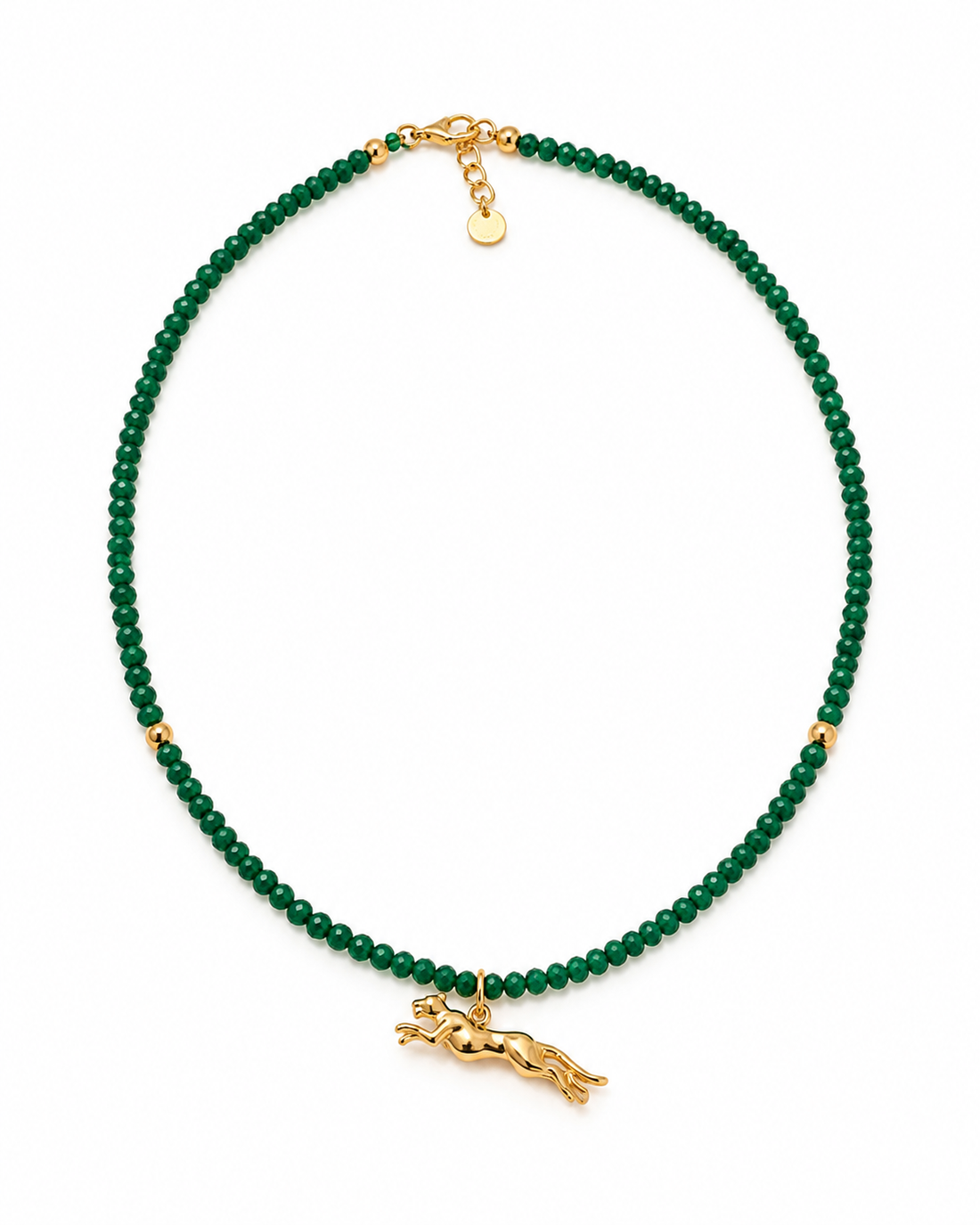 Green Onyx Beaded Jaguar Necklace