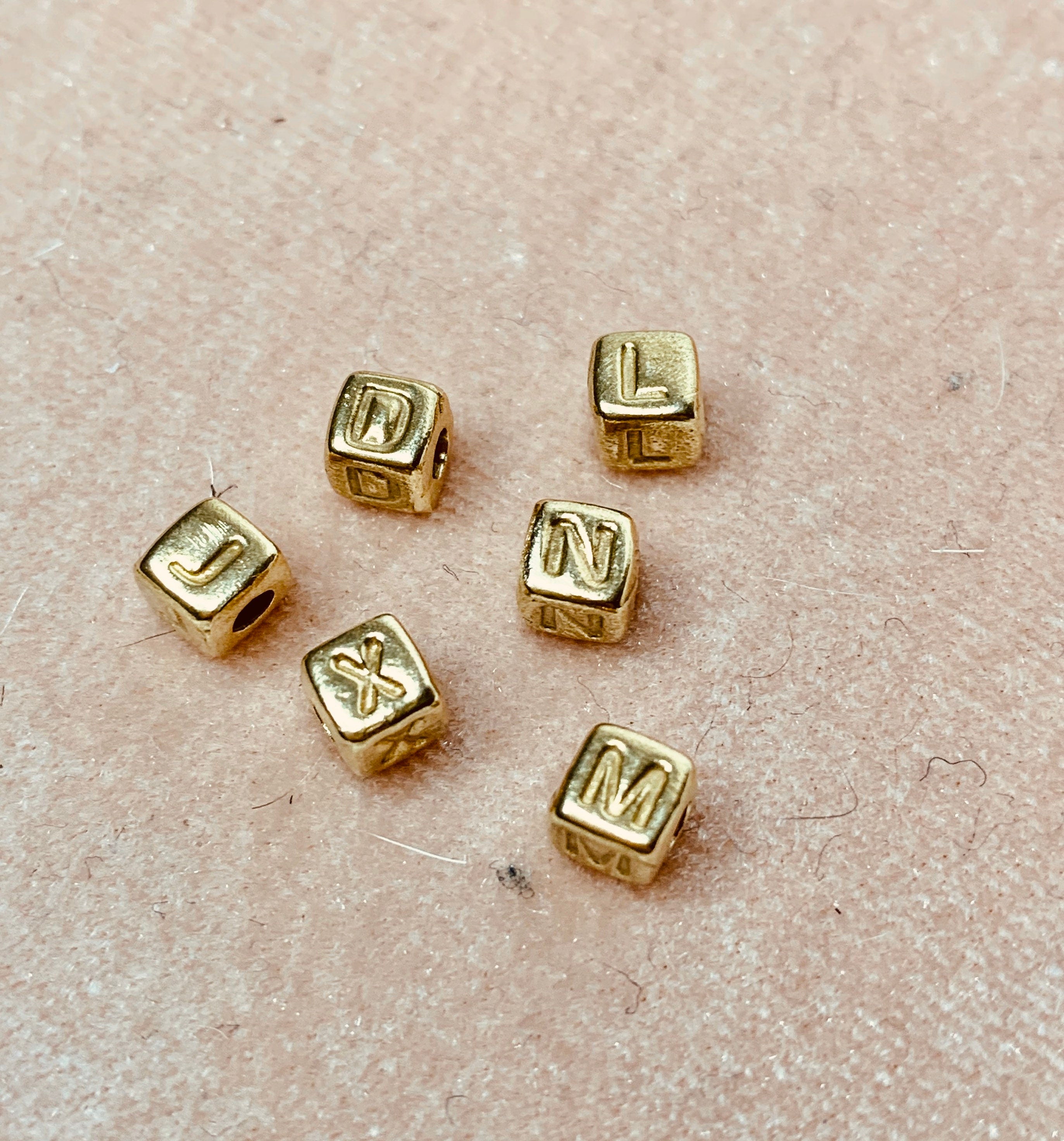 Gold Baby Block Alphabet Bead, Custom Initial Charm