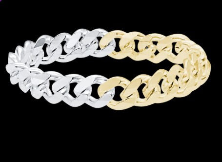 Two-Tone Cuban Link Sterling Silver Ring, 14K Gold Plated