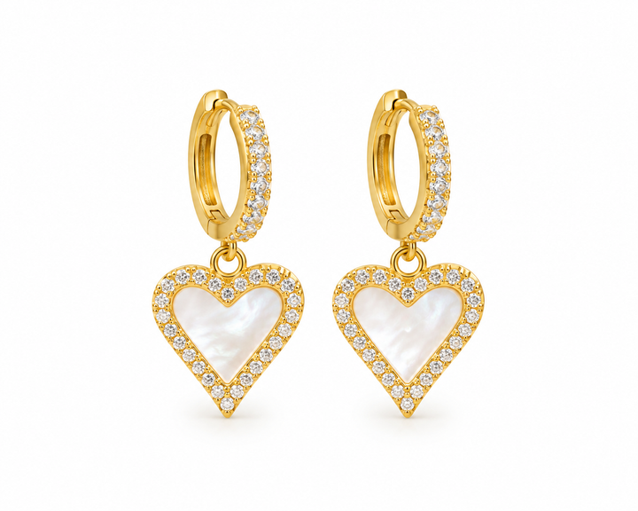 Mother Of Pearl Heart Dangle Earrings