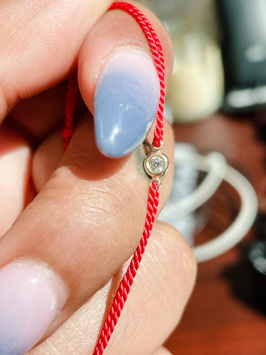 14kt Gold Diamond Silk Cord Bracelet, Adjustable Friendship Bracelet