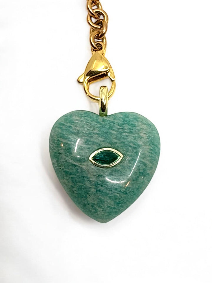 Puffy Aventurine Heart Charm – 14K Gold Plated Bail Pendant