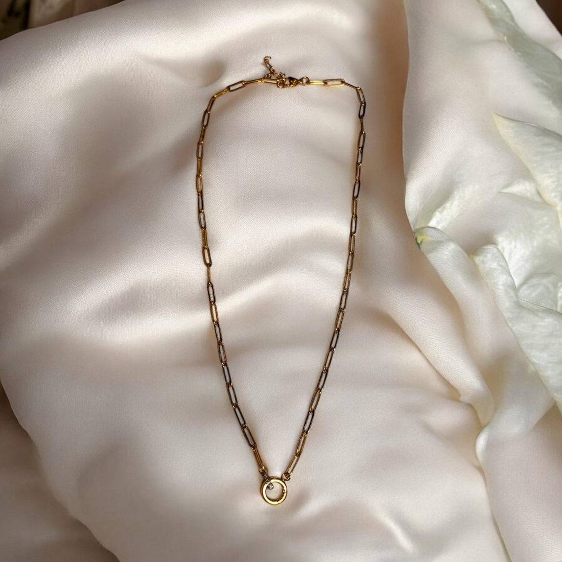Gold Paperclip Charm Keeper Necklace, Stainless Steel