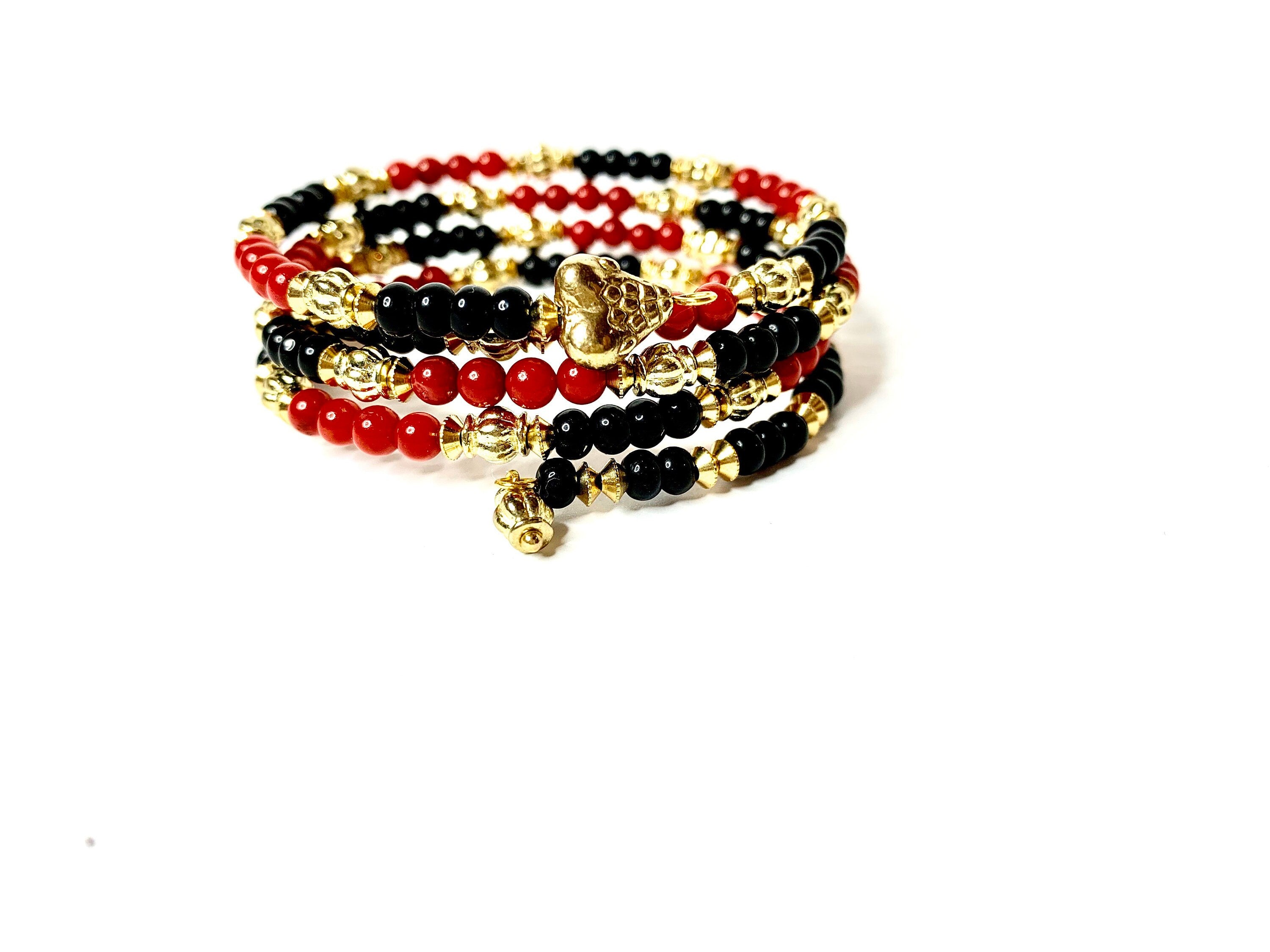 Brass Snake Coil Bracelet, Beaded Stacking Bangle