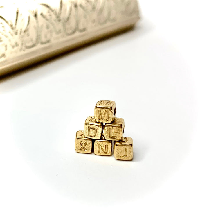 Gold Baby Block Alphabet Bead, Custom Initial Charm