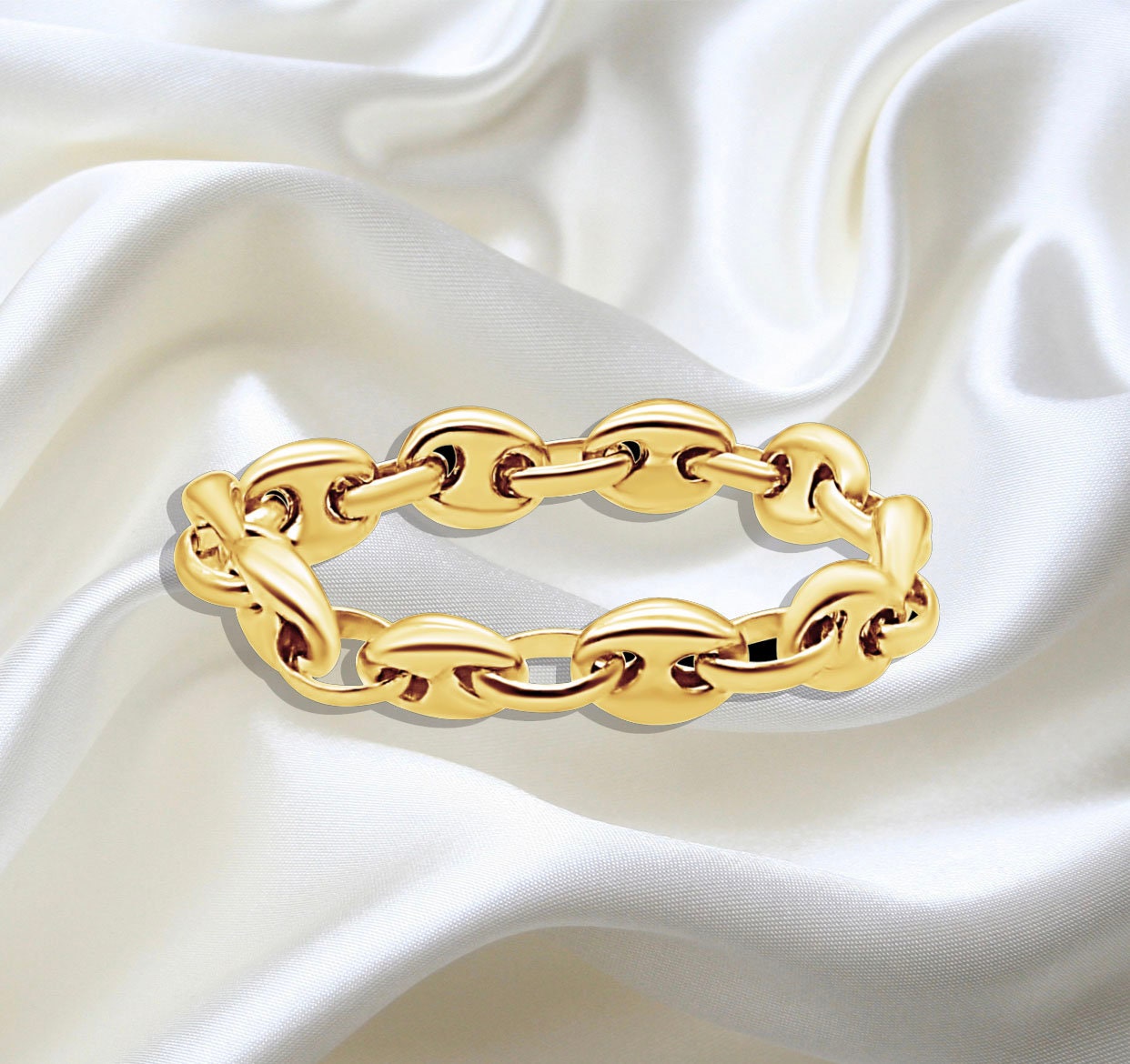 14kt Gold Mariner Link Chain Ring - Sleek Stacking Ring