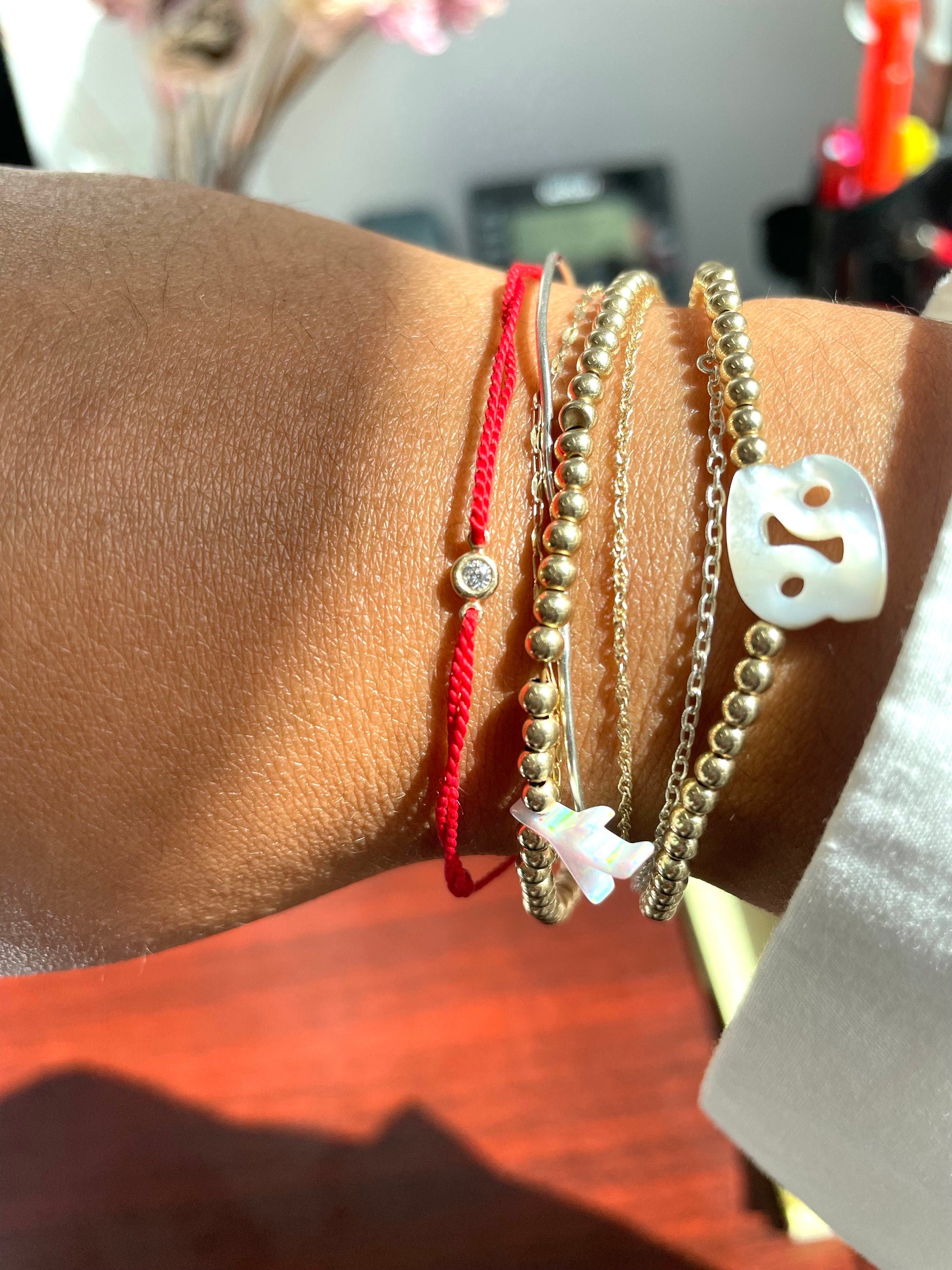 14kt Gold Diamond Silk Cord Bracelet, Adjustable Friendship Bracelet