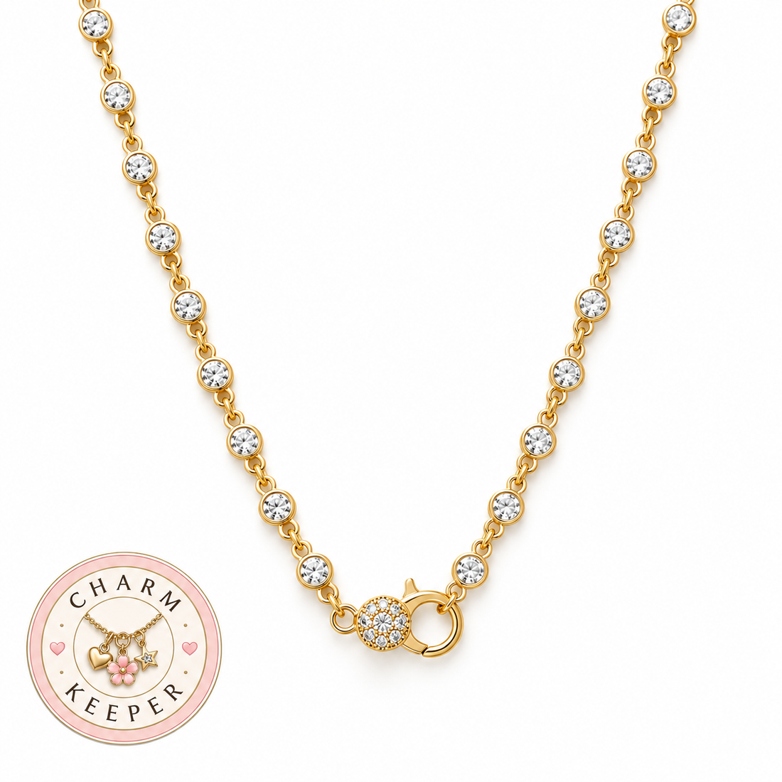 CZ Rosary Gold Charm Keeper Necklace