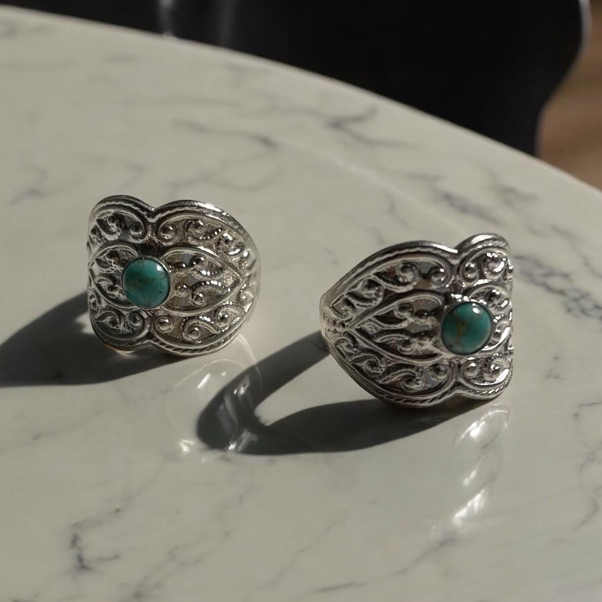 Barcelona Brass Ring with Turquoise Stone, Vintage Style