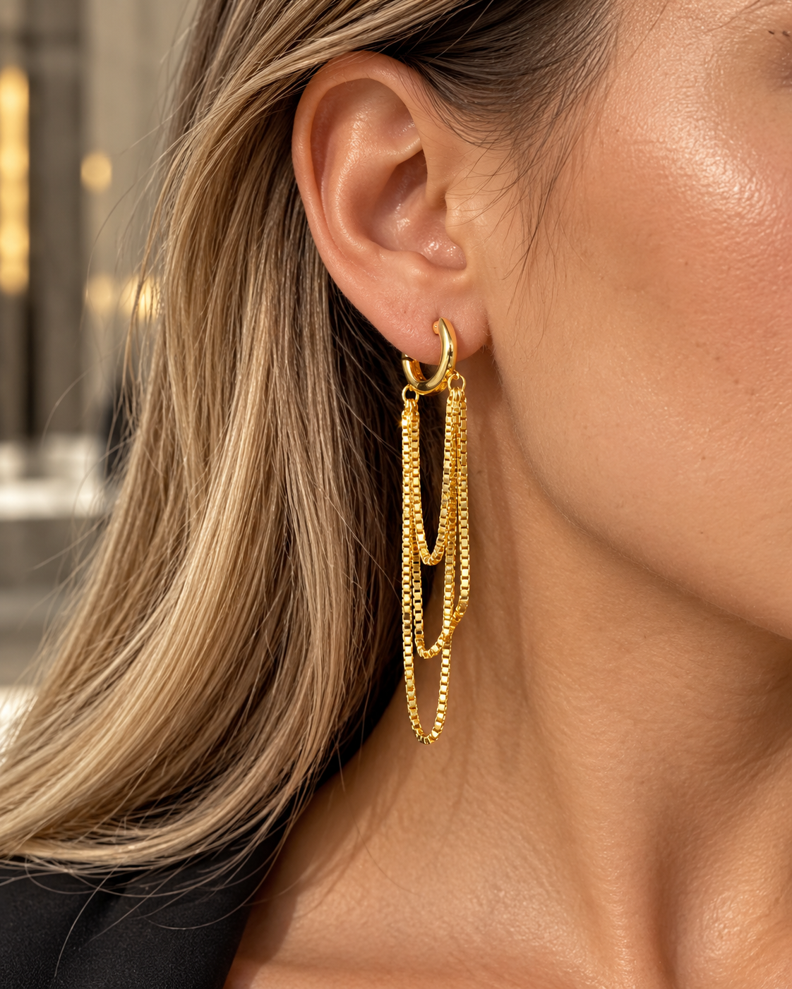 Cascading Chain Hoop Earrings