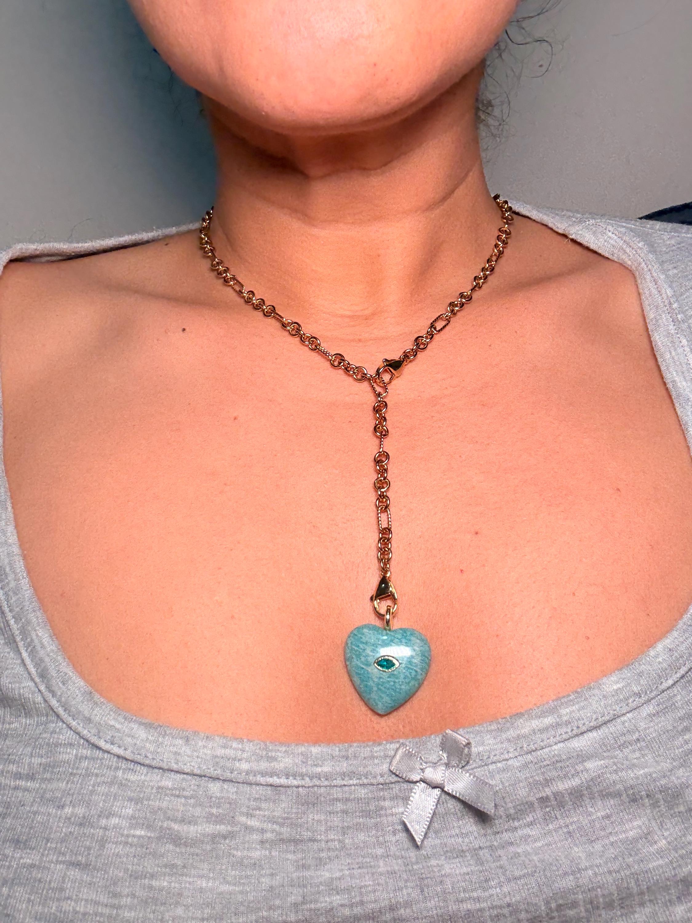 Puffy Aventurine Heart Charm – 14K Gold Plated Bail Pendant
