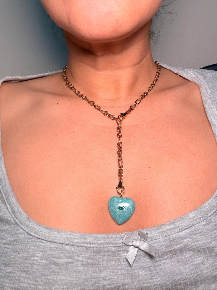 Puffy Aventurine Heart Charm – 14K Gold Plated Bail Pendant