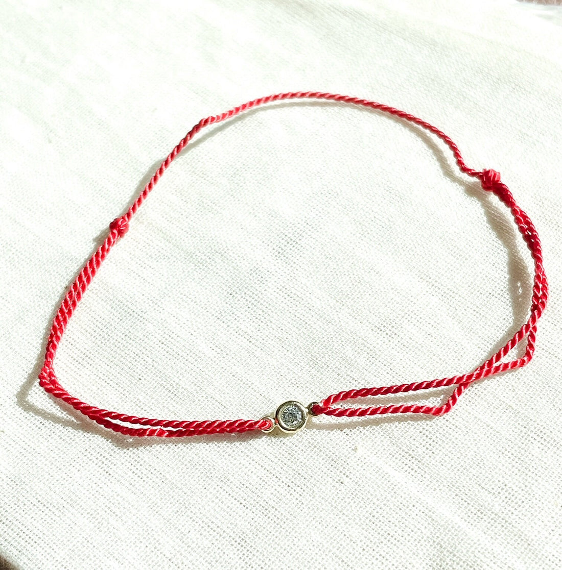 14kt Gold Diamond Silk Cord Bracelet, Adjustable Friendship Bracelet