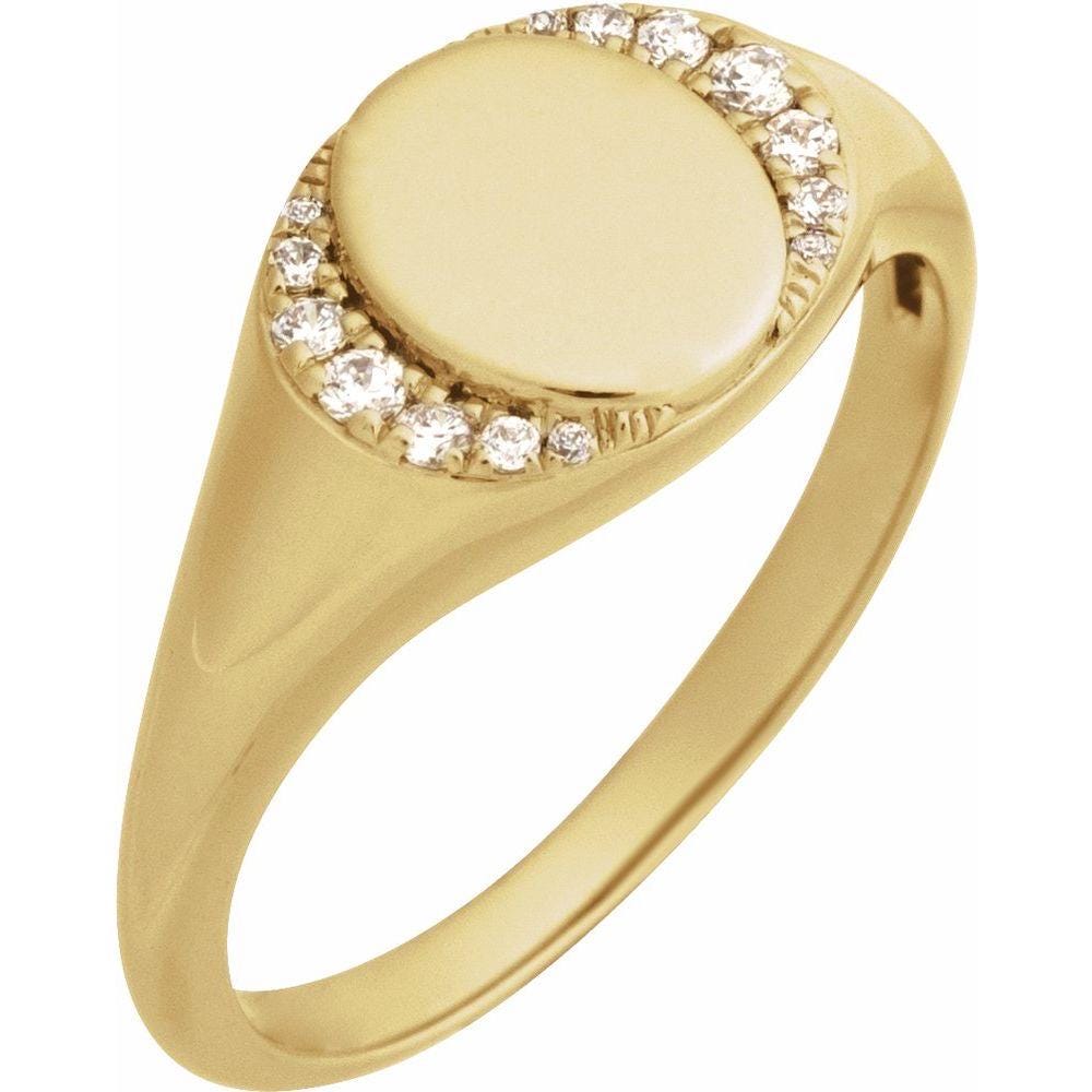 Diamond Personalized Signet Ring 14KT gold.