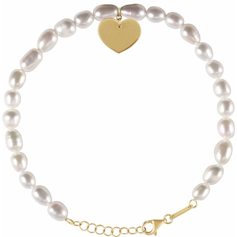 14K Gold & Pearl Bracelet with Engravable Heart Charm – Personalized Fine Jewelry