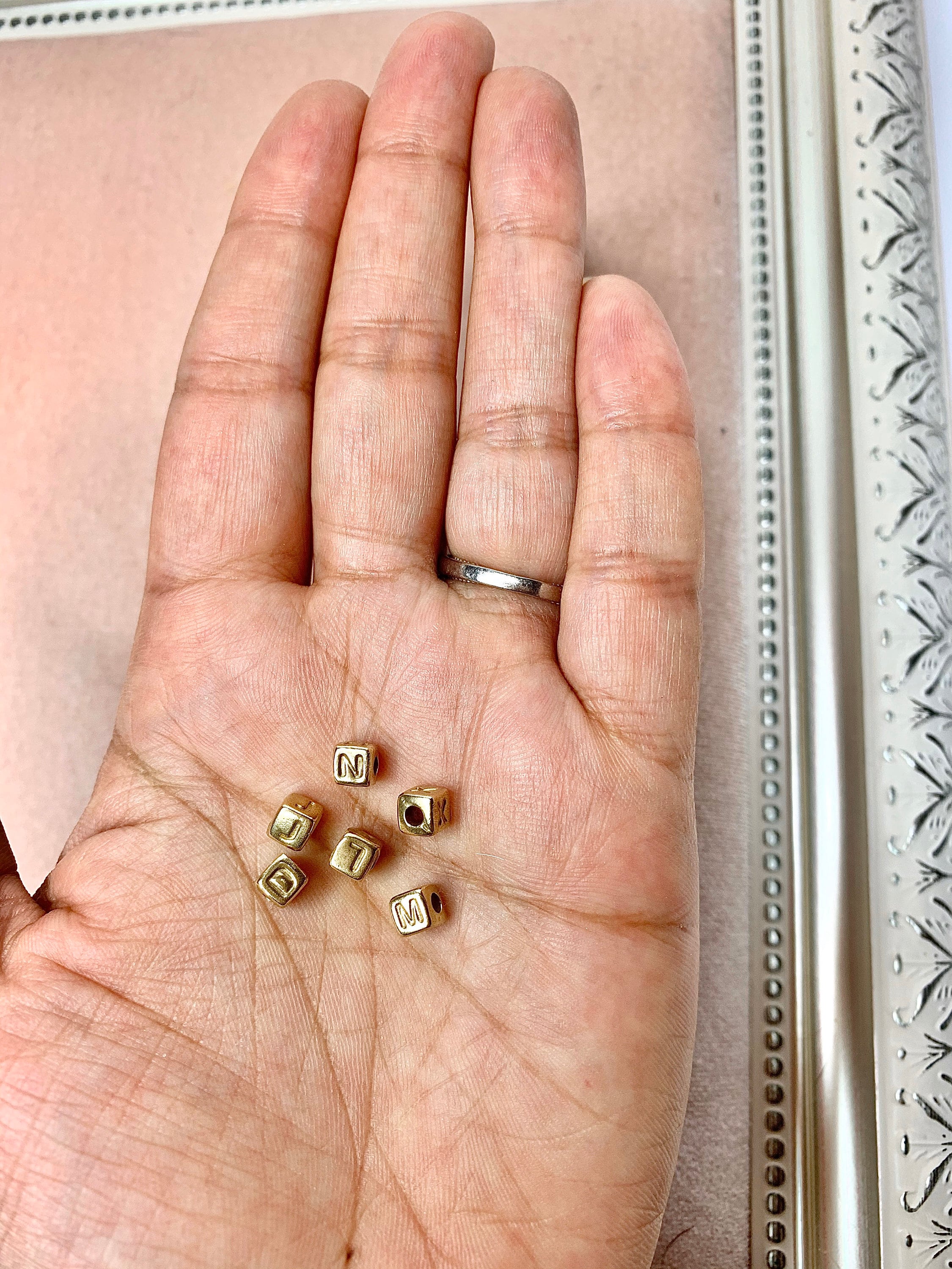 Gold Baby Block Alphabet Bead, Custom Initial Charm