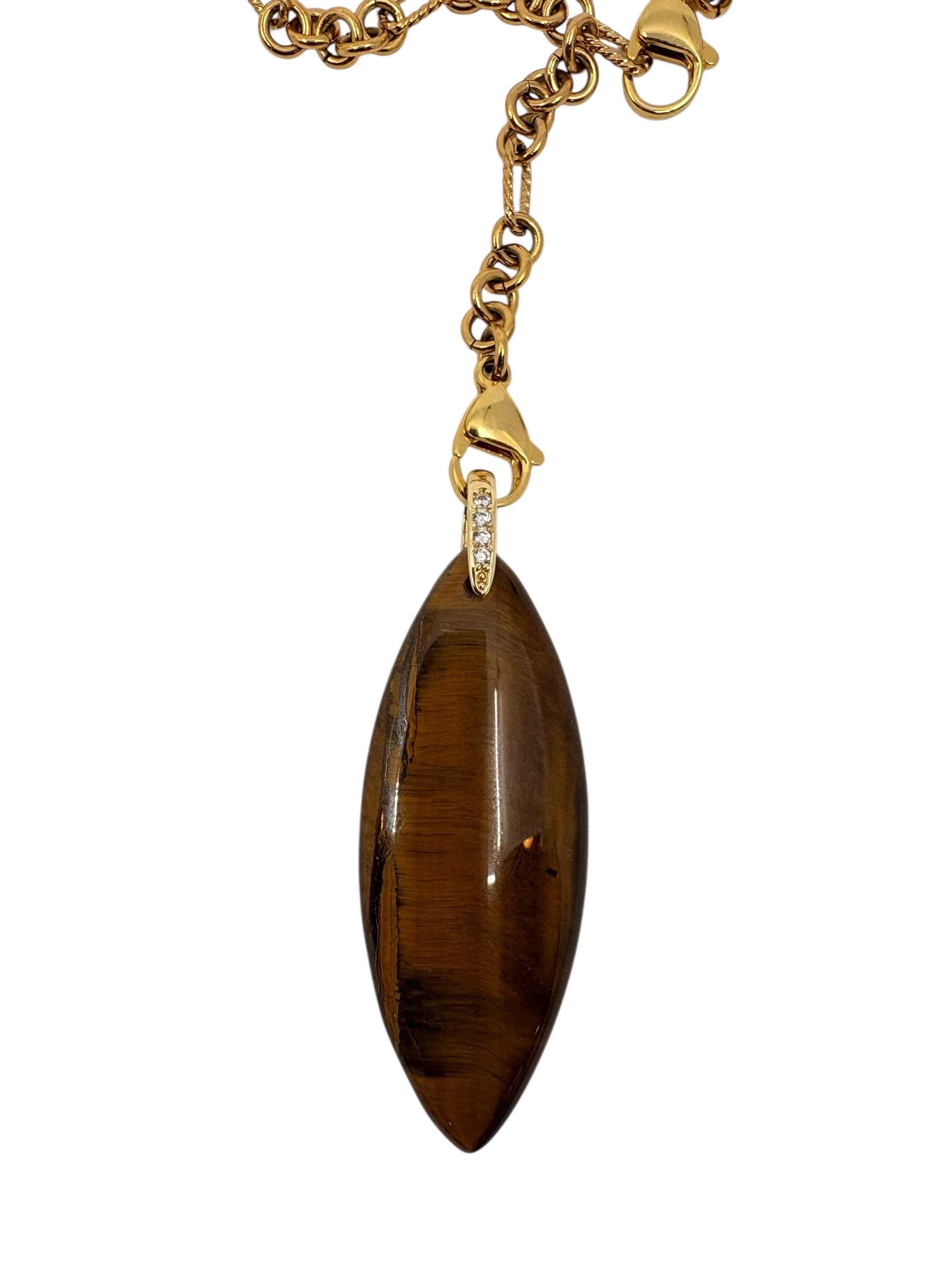 Tiger's Eye Pendant: Polished Stone with Gold Bail
