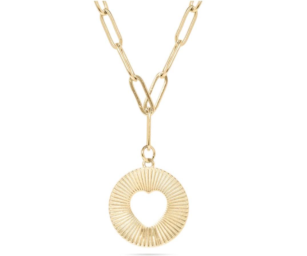 Gold Heart Medallion Paperclip Chain Necklace