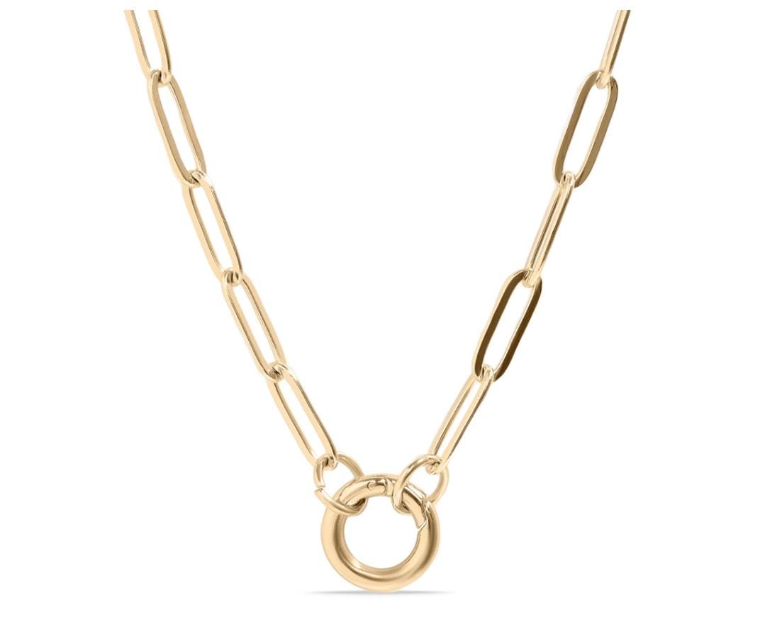 Gold Paperclip Charm Keeper Necklace, Stainless Steel