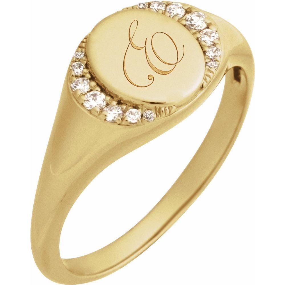 Diamond Personalized Signet Ring 14KT gold.