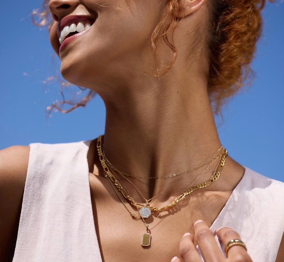 14K Yellow Engravable  Natural Diamond Dog Tag Charm.