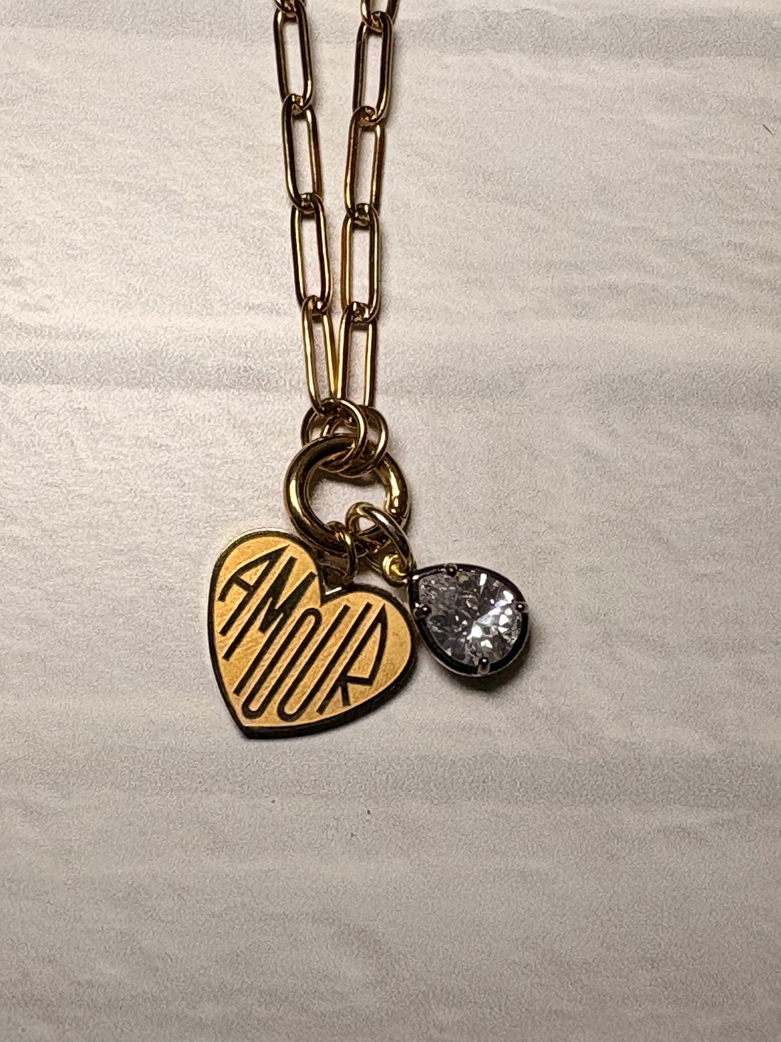 Gold Paperclip Charm Keeper Necklace, Stainless Steel