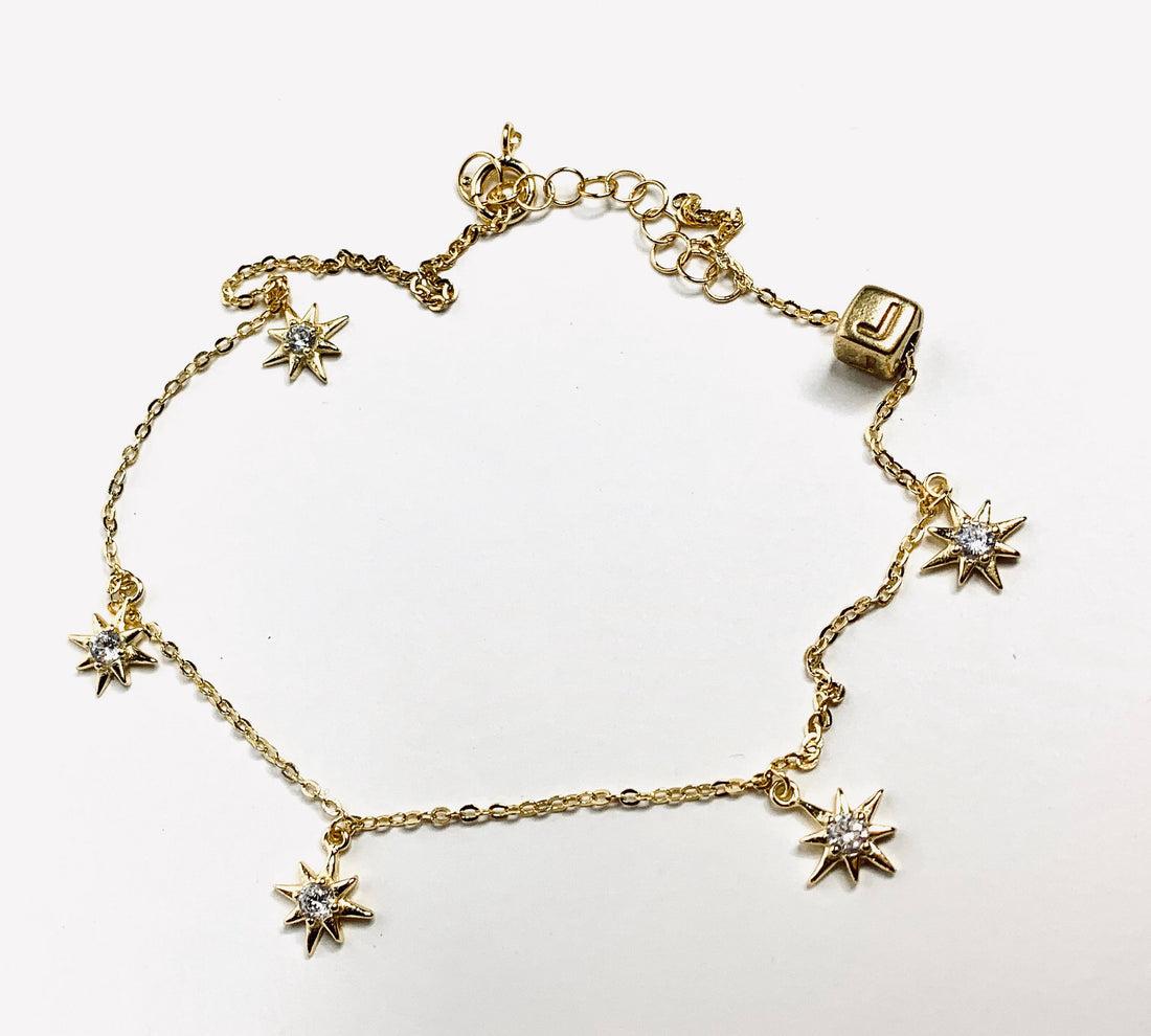 Gold Baby Block Alphabet Bead, Custom Initial Charm