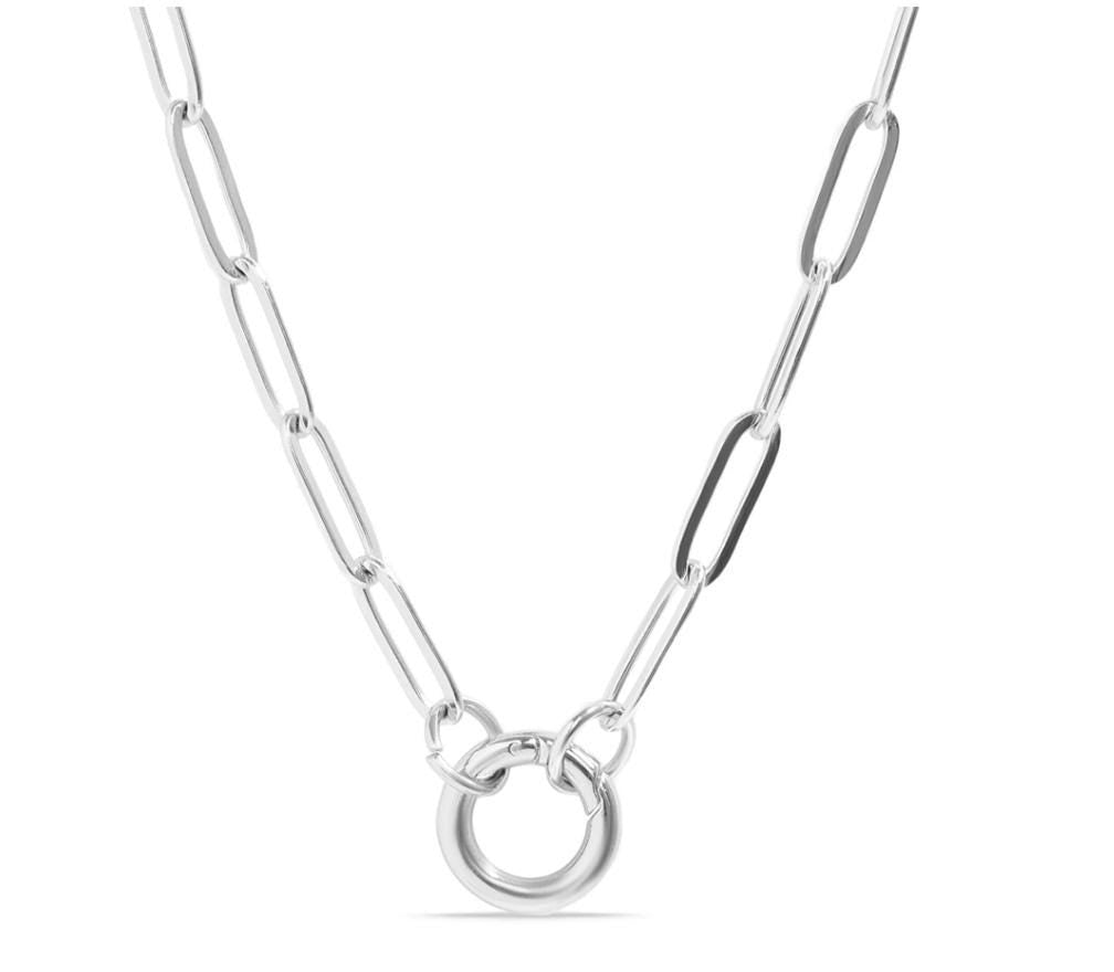 Gold Paperclip Charm Keeper Necklace, Stainless Steel
