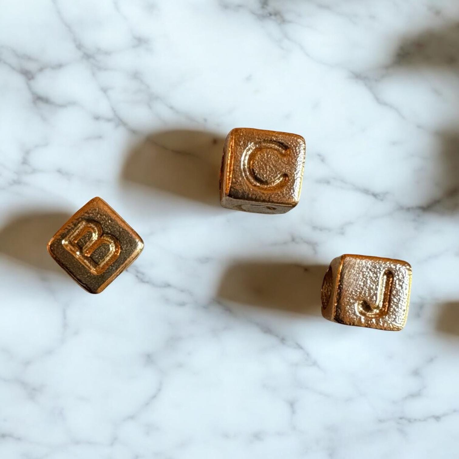 Large Gold Baby Block Alphabet Bead, Custom Initial Charm (5.7mm)