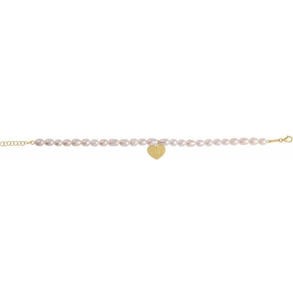 14K Gold & Pearl Bracelet with Engravable Heart Charm – Personalized Fine Jewelry