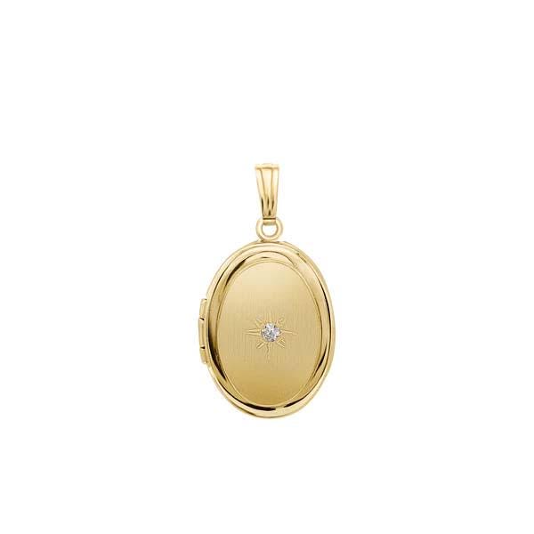 14kt Gold Oval Locket with Diamond Charm