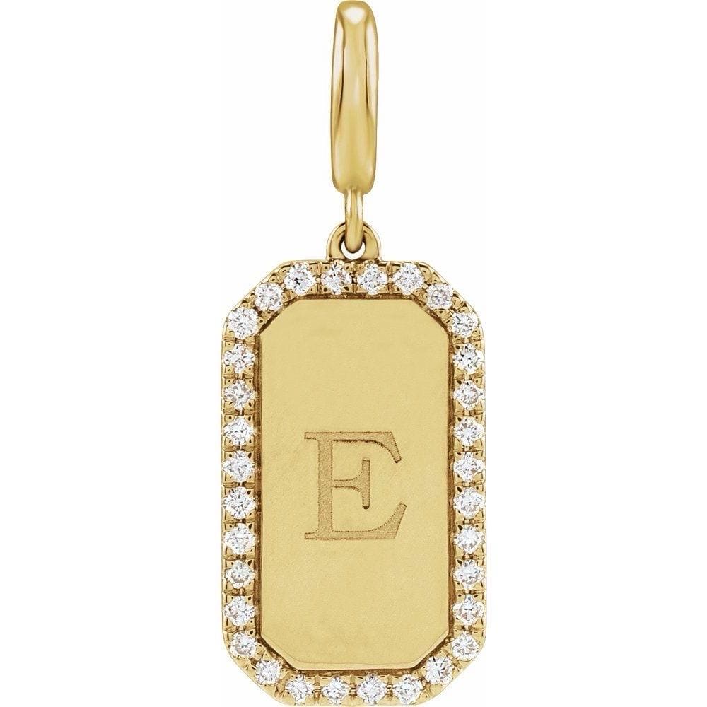 14K Yellow Engravable  Natural Diamond Dog Tag Charm.
