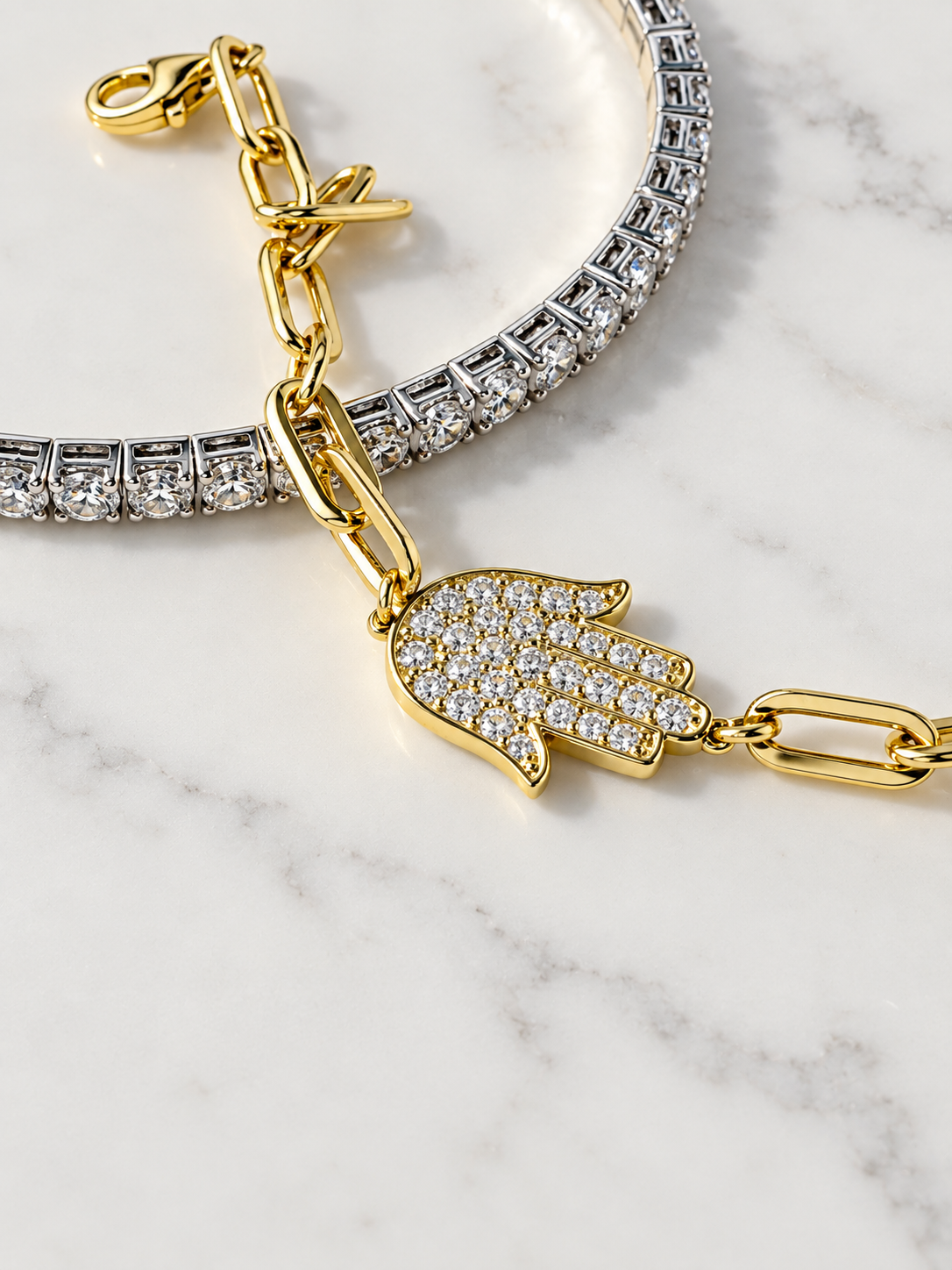 Pave Hamsa Protection Bracelet