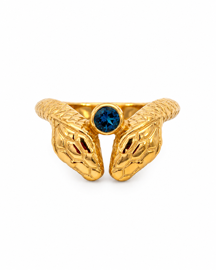 Blue Topaz Brass Double Snake Ring