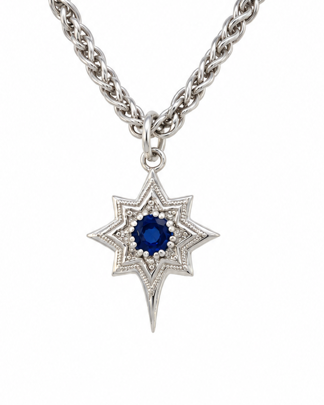 North Star with Diamond and Sapphire Pendant