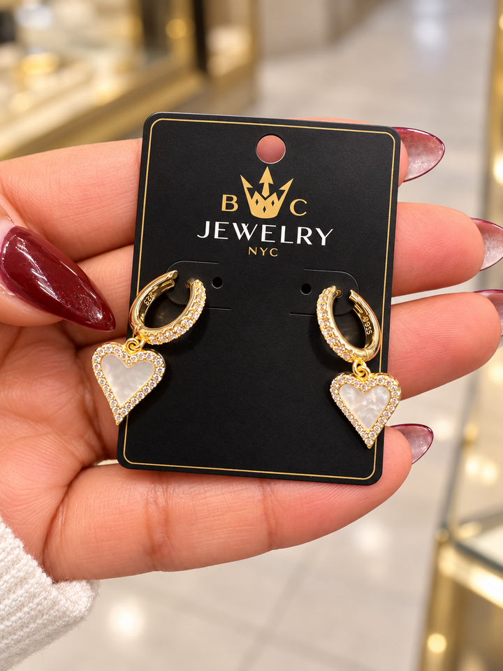 Mother Of Pearl Heart Dangle Earrings