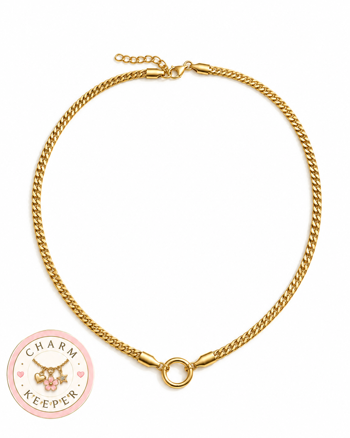 Curb Chain Circle Charm Keeper Necklace