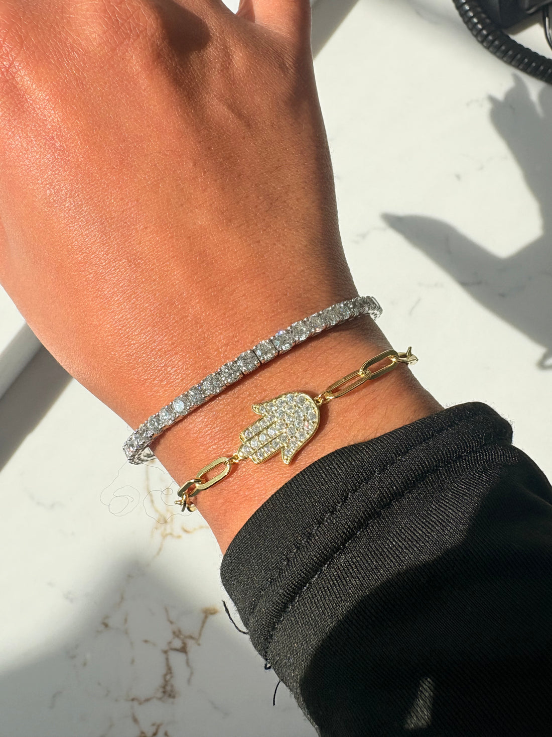 Pave Hamsa Protection Bracelet
