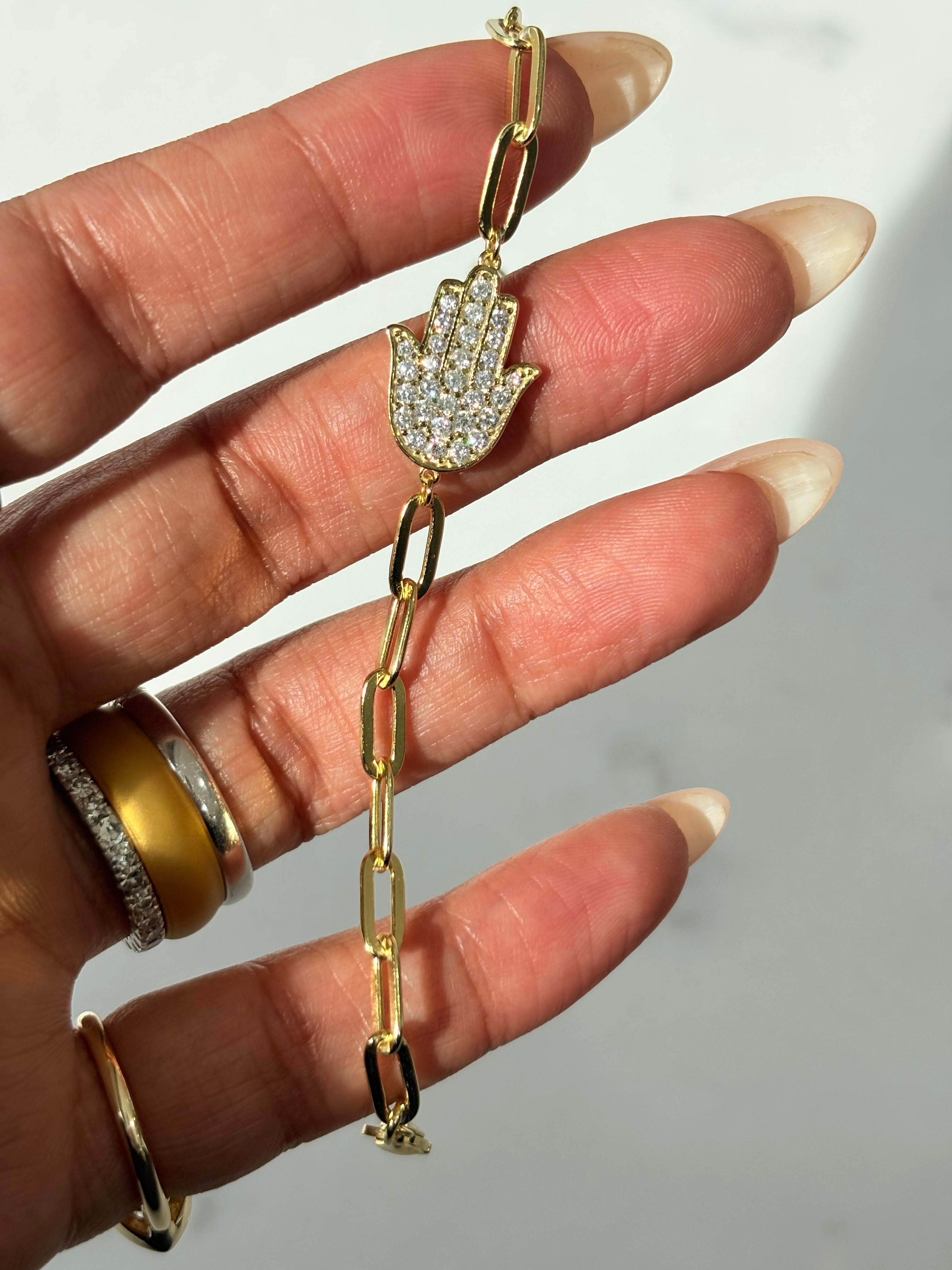 Pave Hamsa Protection Bracelet