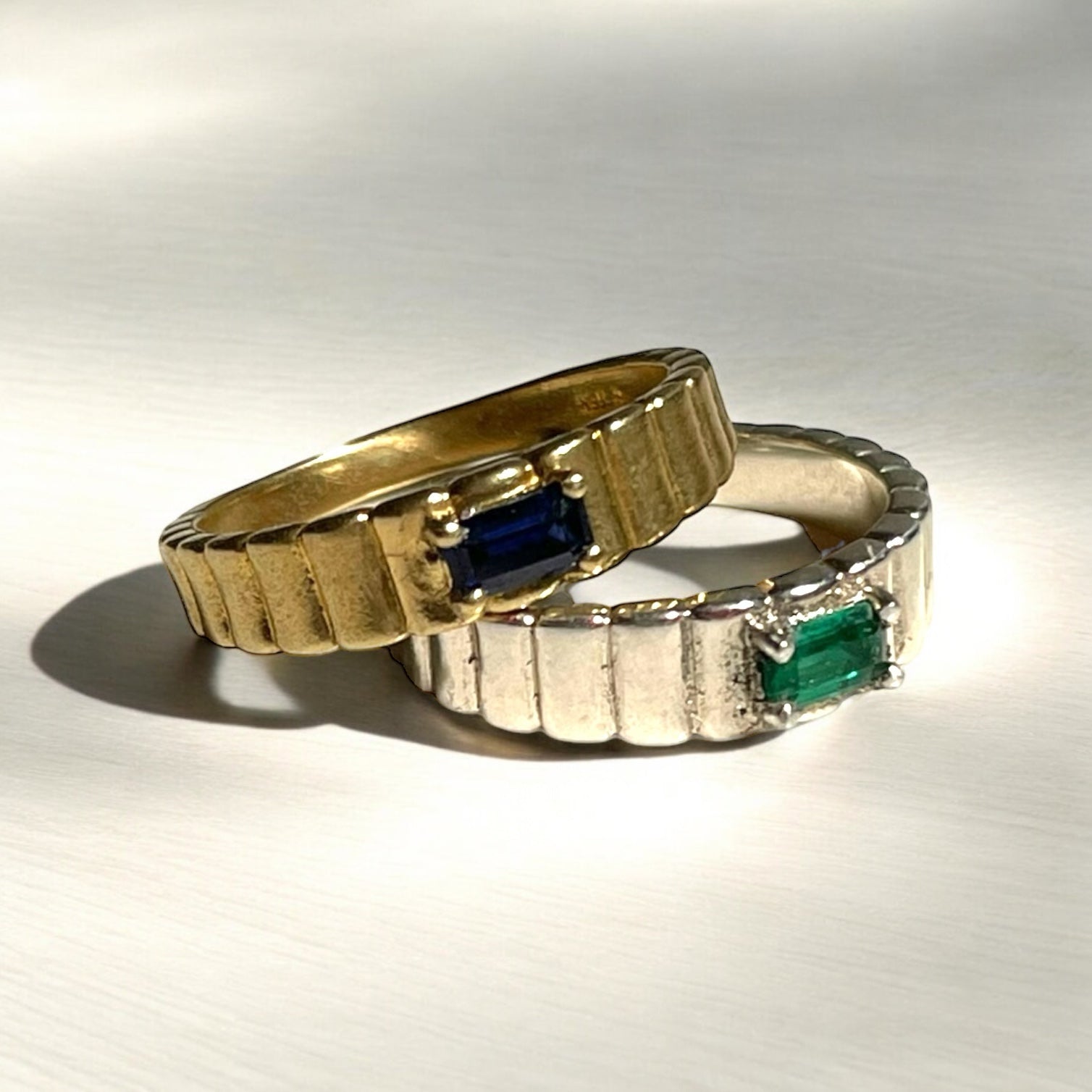 Empire Stackable Rings (Silver Green Stone)