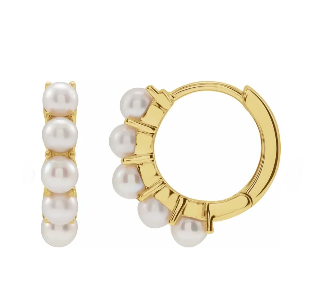 Pearl 14kt Gold Huggy Hoop Earring