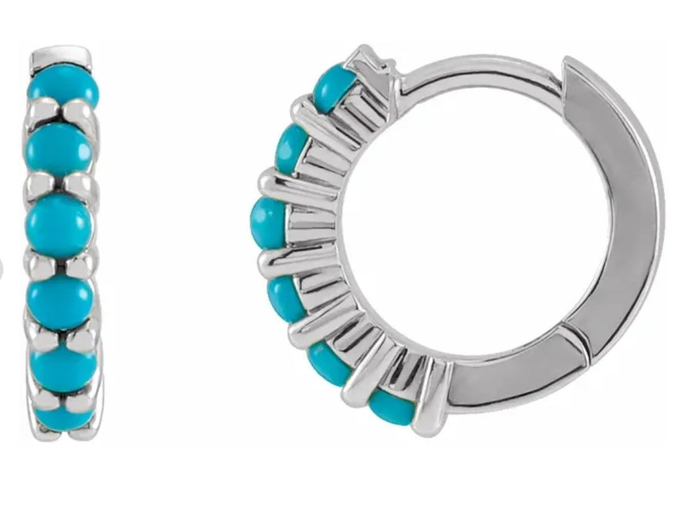 Natural Turquoise Hoop Huggy Earrings in 14kt Gold