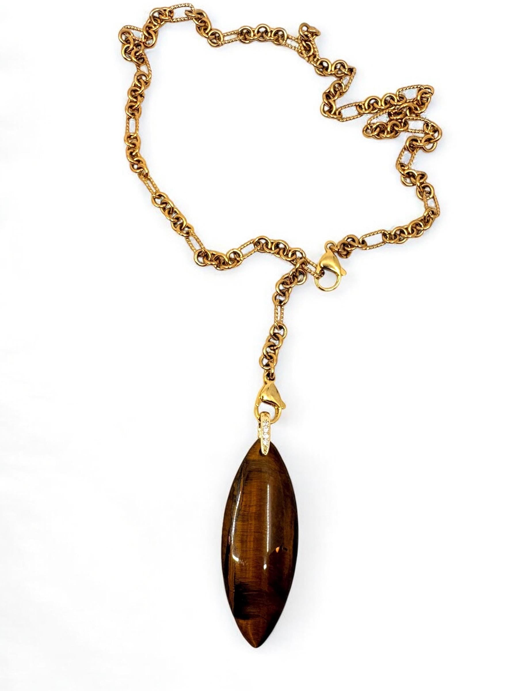 Tiger's Eye Pendant: Polished Stone with Gold Bail