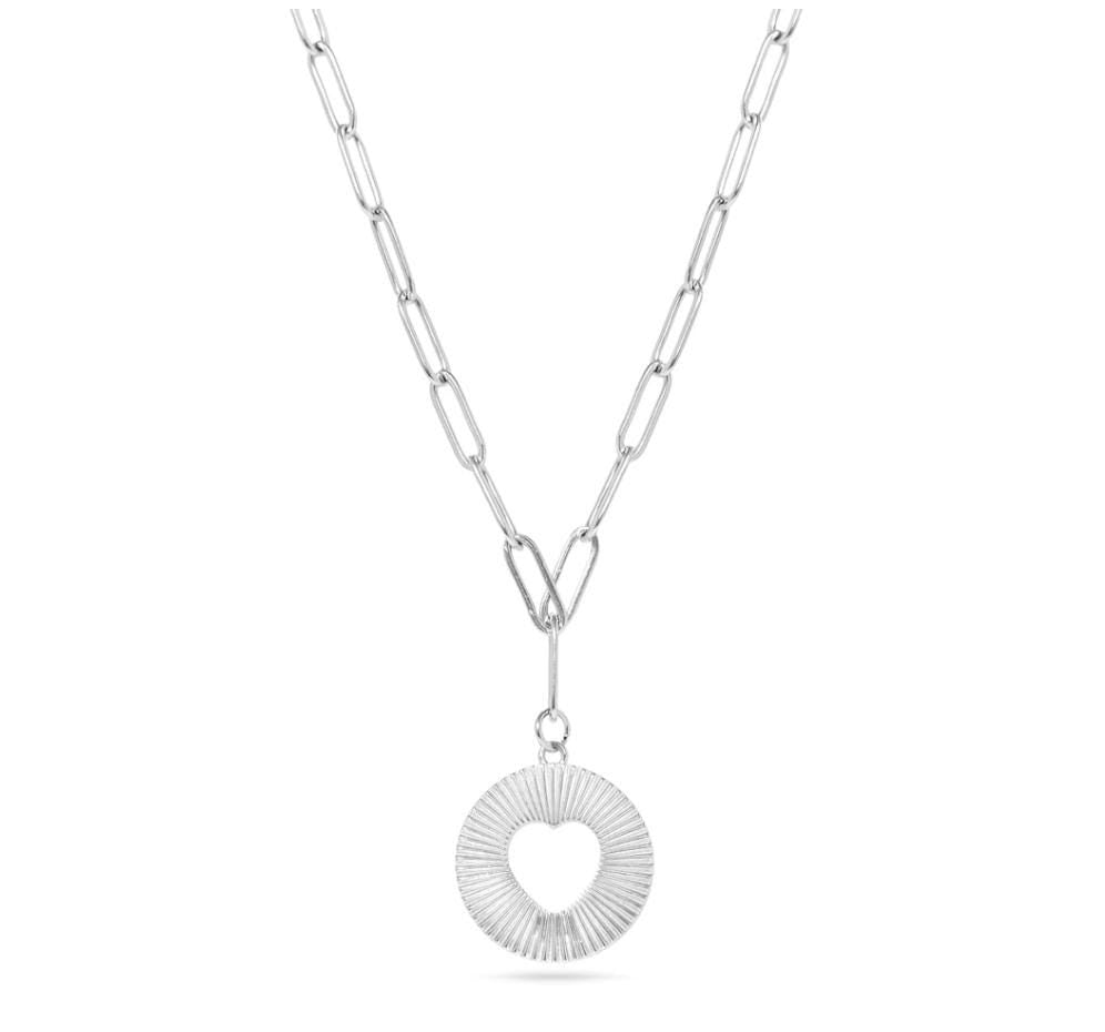 Gold Heart Medallion Paperclip Chain Necklace