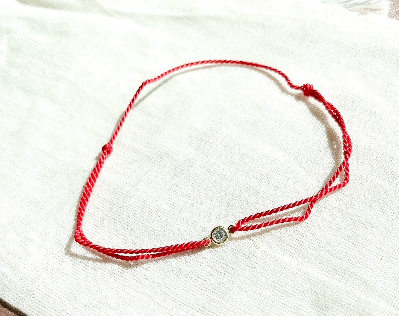 14kt Gold Diamond Silk Cord Bracelet, Adjustable Friendship Bracelet