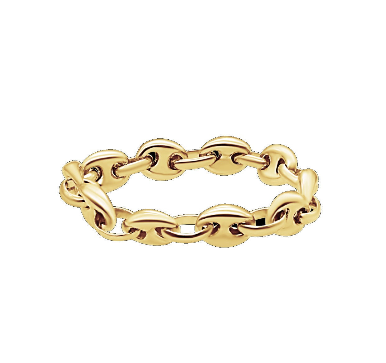 14kt Gold Mariner Link Chain Ring - Sleek Stacking Ring