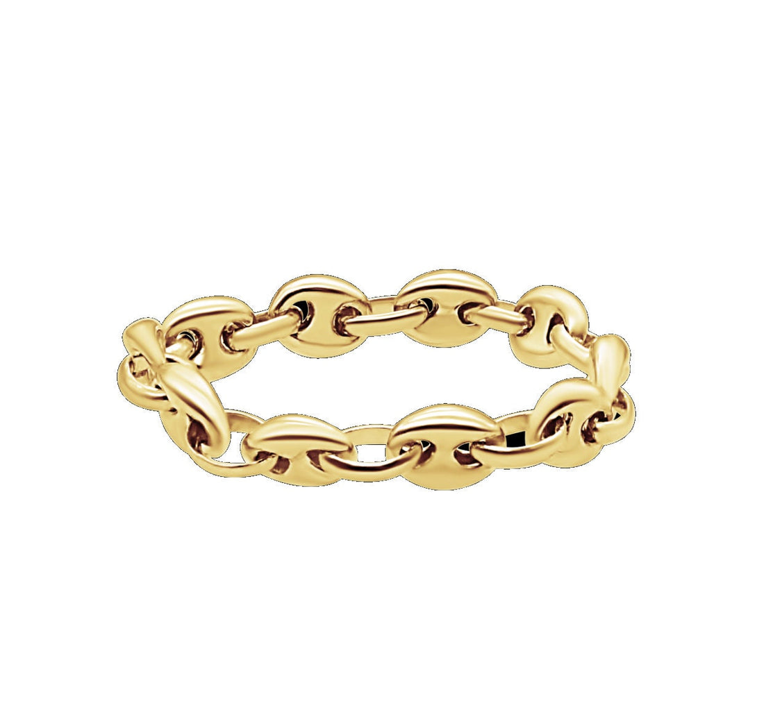 14kt Gold Mariner Link Chain Ring - Sleek Stacking Ring